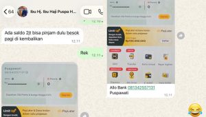 Tangkapan layar pesan WhatsApp mengatasnamakan Wakil Bupati Luwu Timur meminta pinjaman uang