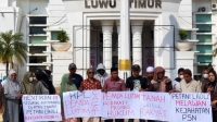Petani Laoli beraksi di halaman Kantor Bupati Luwu Timur