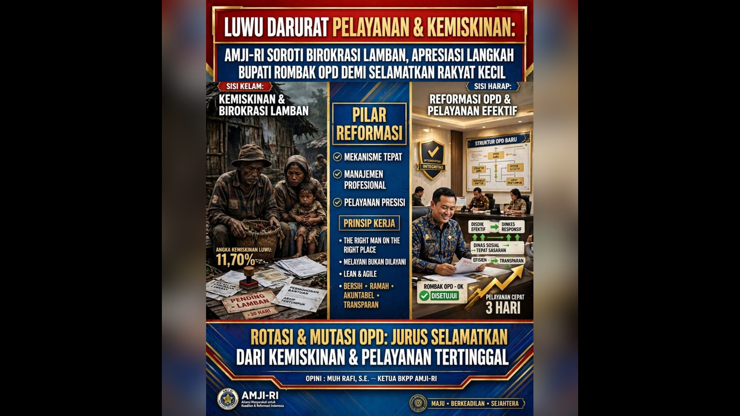 Poster AMJI-RI Luwu darurat pelayanan dan kemiskinan