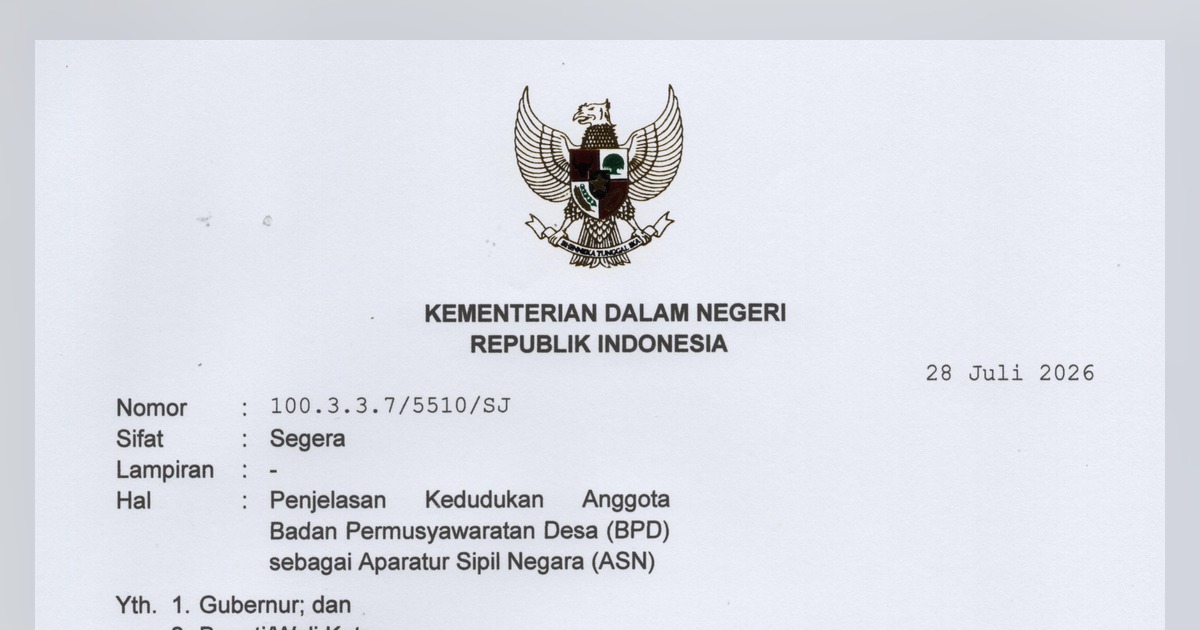 Surat Kemendagri soal ASN jadi anggota BPD